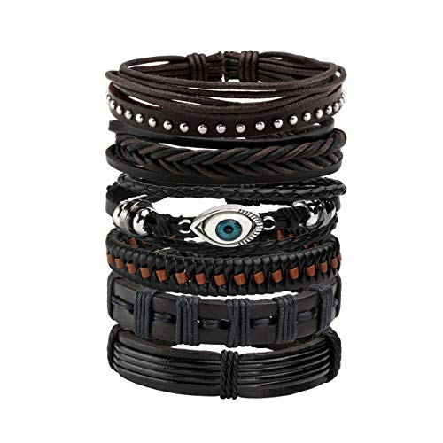 Manfnee 6PCS Geflochtenes Kunstlederarmband Punk Cuff Wrap Armbänder für Männer Frauen Verstellbar von Manfnee