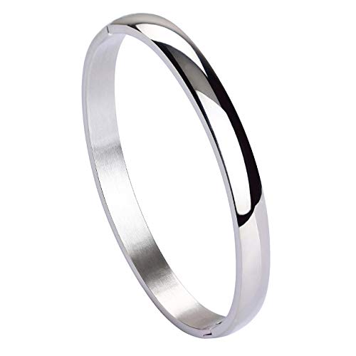 Manfnee 6mm Edelstahl Manschettenarmband Silber Freundschaft Liebe Geburtstag Frauen Männer von Manfnee