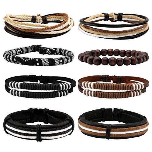 Manfnee 8PCS Geflochtenes Kunstlederarmband Punk Cuff Wrap Armbänder für Männer Frauen Verstellbar von Manfnee