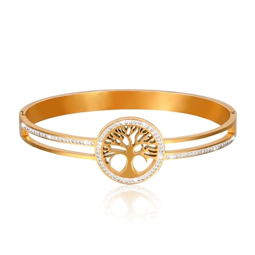 Manfnee Armband Damen Gold Rostfreier Edelstahl Baum des Lebens Armspange Armband Damen Schmuck von Manfnee