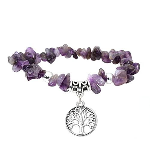 Manfnee Armband mit Baum des Lebens Amethyst unregelmäßige Stein elastische Yoga Anhänger von Manfnee