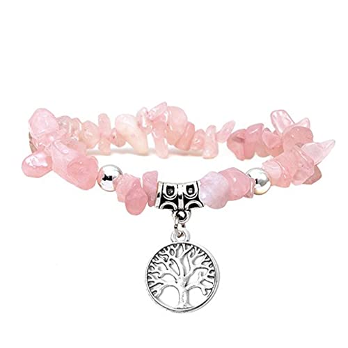 Manfnee Armband mit Baum des Lebens Reize Rosenquarz unregelmäßige Stein elastisch Yoga von Manfnee