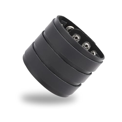 Manfnee Breit Leder Armband für Herren Damen Herren Armbänder Schwarz Punk Nieten Armband goth Manschette von Manfnee
