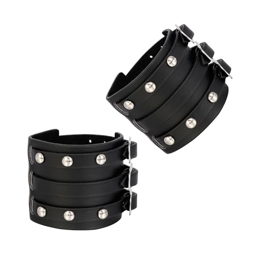 Manfnee Breit Leder Armband für Herren Damen Herren Armbänder Schwarz Punk Nieten Armband goth Manschette von Manfnee