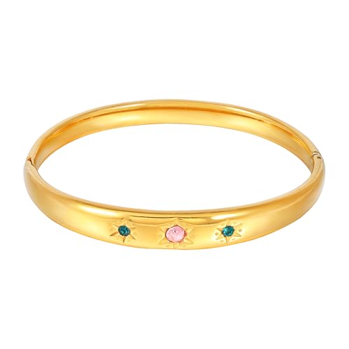 Manfnee Dainty Armreif Armband für Frauen Cubic Zirkonia Edelstahl Armbänder Blume Armreif Armband Oval Armreifen Armbänder von Manfnee