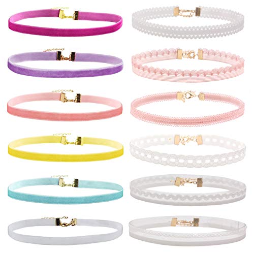 Manfnee Damen 12PCS Spitze Samt Choker Halskette Set Gothic Tattoo Lolita Elegante Choker Kragen von Manfnee