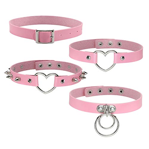 Manfnee Damen Punk Goth Choker Kragen Halskette PU Leder Spike Nieten Herz Charme Choker Set von Manfnee
