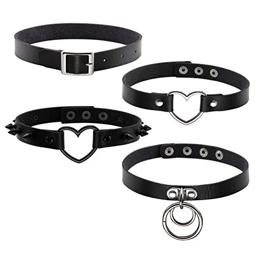 Manfnee Damen Punk Goth Choker Kragen Halskette PU Leder Spike Nieten Herz Charme Choker Set von Manfnee