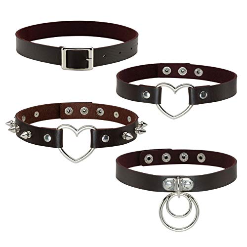 Manfnee Damen Punk Goth Choker Kragen Halskette PU Leder Spike Nieten Herz Charme Choker Set von Manfnee