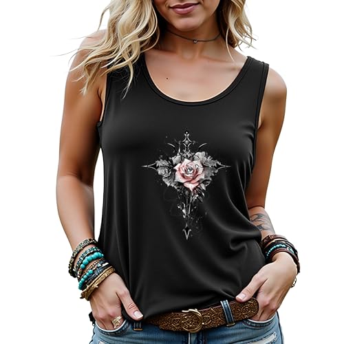 Manfnee Damen Punk Rock Grafik T-Shirts ohne Ärmel Lustiges Tank-Top mit Totenkopf-Aufdruck für Damen M von Manfnee