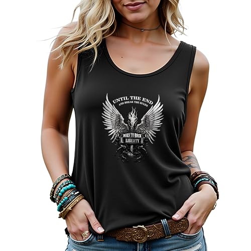 Manfnee Damen Punk Rock Grafik T-Shirts ohne Ärmel Lustiges Tank-Top mit Totenkopf-Aufdruck für Damen S von Manfnee