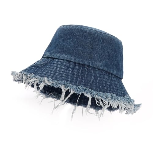 Manfnee Denim Eimer Hut für Damen breite Krempe Baumwolle Sonnenhut Jean Eimer Hut für Strand Urlaub Reisen von Manfnee