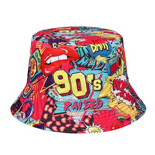Manfnee Fischerhüte Bucket Hat Retro 80er 90er Jahre Stil Modische Fischerhut Unisex Reversibel Anglerhut Doppelseitig Sonnenhut von Manfnee