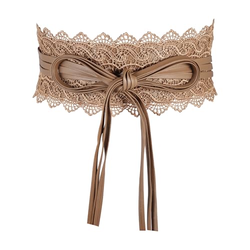 Manfnee Damen Spitze & Faux Leder Taille Gürtel - Weiß - Einfarbig - Retro-Obi-Gürtel - Perfekt für jede Gelegenheit - Geeignet für Kleider, Anzüge, Röcke & Oberteile von Manfnee
