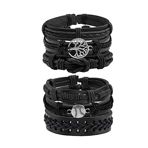 Manfnee Geflochtene Leder Leben des Baumes Armbänder für Männer Frauen Punk Manschette Armband einstellbar von Manfnee