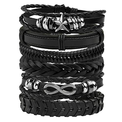 Manfnee Geflochtenes Lederarmband Punk Goth Rope Wrap Armband Armbänder Männer Frauen Verstellbar von Manfnee