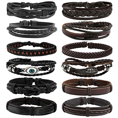Manfnee Geflochtenes Lederarmband Punk Goth Rope Wrap Armband Armbänder Männer Frauen Verstellbar von Manfnee