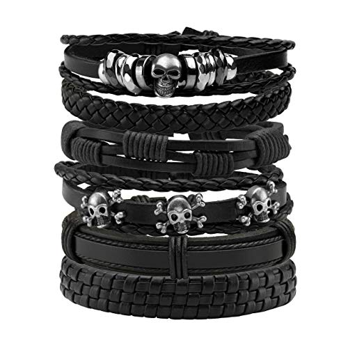 Manfnee Geflochtenes Lederarmband Punk Goth Rope Wrap Armband Armbänder Männer Frauen Verstellbar von Manfnee