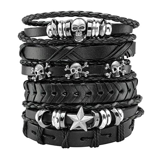 Manfnee Geflochtenes Lederarmband Punk Goth Rope Wrap Armband Armbänder Männer Frauen Verstellbar von Manfnee