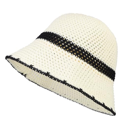 Manfnee Gewebter Strandhut Damen Sommer Knit Geflochtene Sonnenhut Stroh Fisherman Hut für Frauen von Manfnee