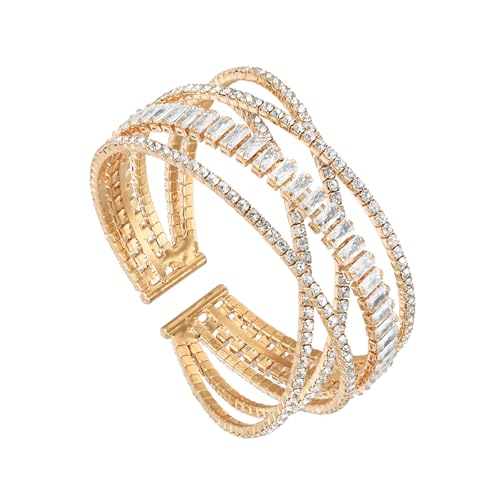 Manfnee Glitzernde Strass Kristall Armband Mehrschichtige zierliche Armspange Armband für Frauen Schmuck für Hochzeit Party von Manfnee