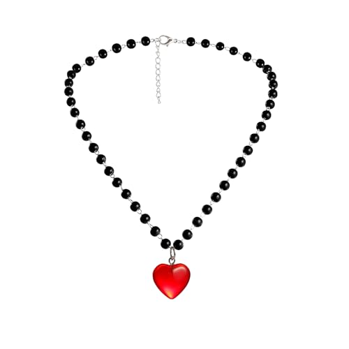 Manfnee Goth Herz Anhänger Schwarz Perlen Kette Halskette für Frauen Gothic Y2K Halskette Emo Schmuck von Manfnee