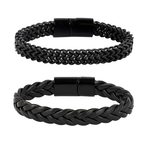 Manfnee Herren Armband Leder und Stahlarmbänder für Männer Frauen Geflochtene Leder armband Edelstahl Armbänder von Manfnee