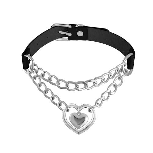 Manfnee Herz Choker Neckalce für Frauen Leder Kette Choker Punk Kragen Halskette Emo Gothic Schmuck von Manfnee