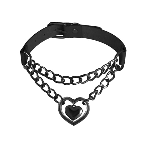Manfnee Herz Choker Neckalce für Frauen Leder Kette Choker Punk Kragen Halskette Emo Gothic Schmuck von Manfnee