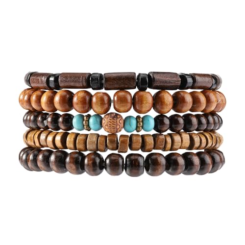 Manfnee Holzperlen Armband für Männer Frauen Braun Armband Herren Ethnische Stammes-Armbänder von Manfnee