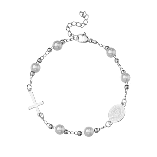 Manfnee Jungfrau Maria Kreuz Armbänder religiöse Rosenkranz Perlen Armband Guadalupe Link Armband für Damen von Manfnee