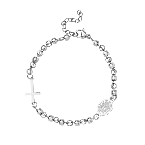 Manfnee Jungfrau Maria Kreuz Armbänder religiöse Rosenkranz Perlen Armband Guadalupe Link Armband für Damen von Manfnee