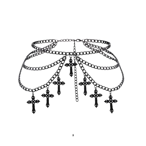 Manfnee Kreuz Taillengürtel Metallglieder-Gürtelkette für Frauen Gothic, Emo, Gunge Body Gürtel von Manfnee