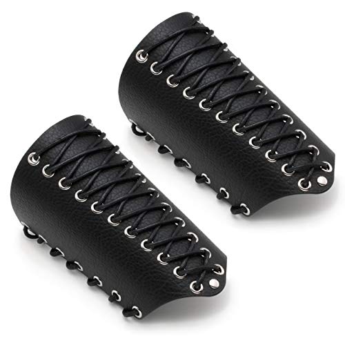 MANFNEE Leder Armschutz Gothic Armschutz breite Manschette Punk Armband Männer schwarzer Armschutz von MANFNEE