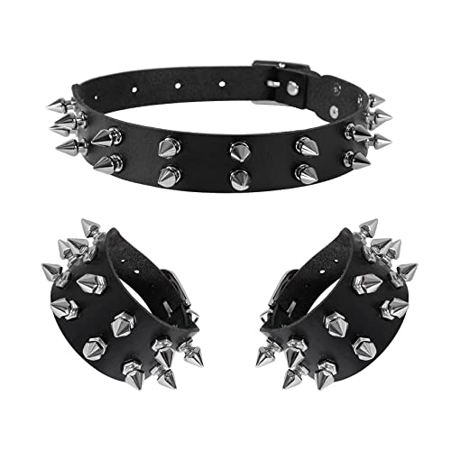 Manfnee PU Leder Choker Armbnd Punk Halsband Halskette Spike Nieten Manschette Gothic Armband für Damen Herren von Manfnee