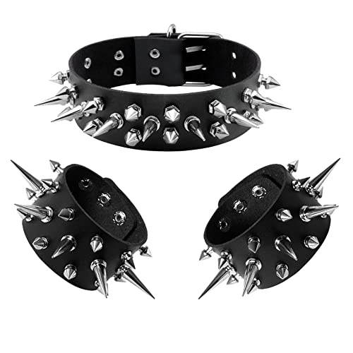 Manfnee Leder Gothic Choker Armband Punk Spike Niete Rock Kragen Halskette Armband Armbänder von Manfnee