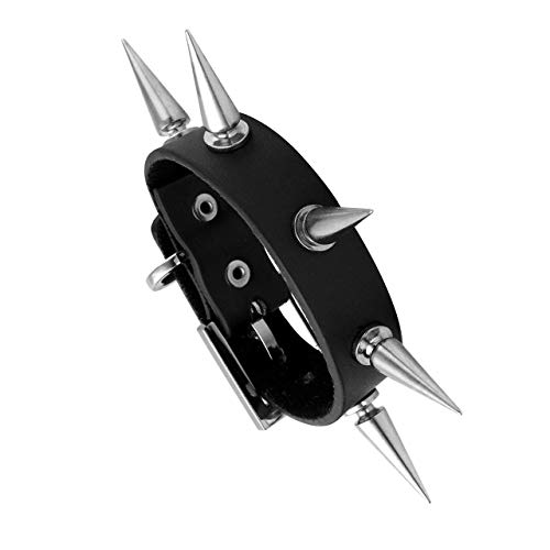 Manfnee Leder Manschette Armband Punk Armband RockSpike Armband für Herren Damen verstellbar von Manfnee