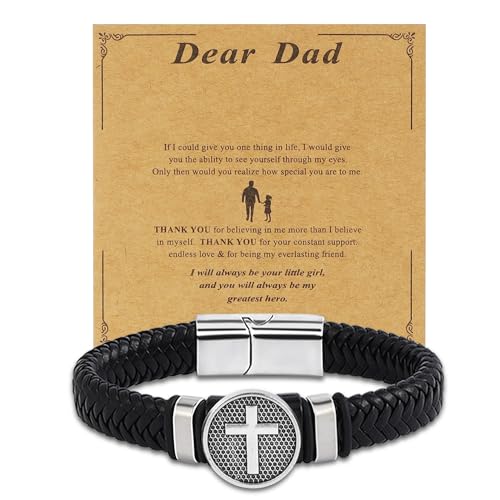 Manfnee Lederarmband Geschenke für Männer Kreuz Armband Lieber Papa Herrenarmband Geburtstag Vatertag Geschenke von Manfnee