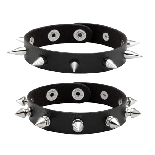 Manfnee 2 STÜCKE Leder Manschette Armband Punk Armband Rock Armband für Männer Frauen Einstellbar von Manfnee