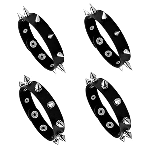 Manfnee 4 STÜCKE Leder Manschette Armband Punk Armband Rock Nieten Armband für Männer Frauen Einstellbar von Manfnee