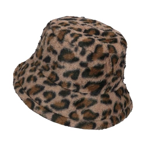 Manfnee Leopard Eimer Hut Winter Kunstpelz Fuzzy Eimer Hut Flauschig Warm Hut für Frauen Männer von Manfnee