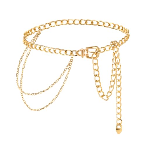Manfnee Multilayer Metallkette Gürtel für Frauen Chunky Bauch Link Gürtel Taille Kette Gürtel für Jeans Kleid von Manfnee