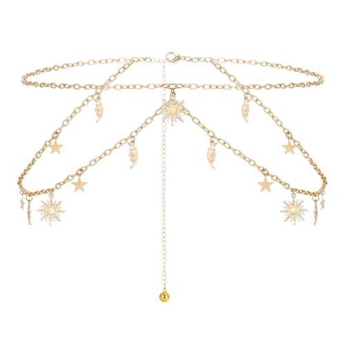 Manfnee Multilayer Metallkette Gürtel für Frauen Moon &Sun Chunky Belly Link Gürtel Taille Kette Gürtel für Jeans Kleid von Manfnee