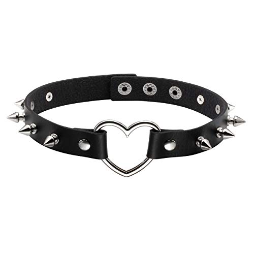 Manfnee PU Leder Choker Punk Gothic Rock Spike Niet Herz Choker Halsband Halskette Frauen Männer von Manfnee