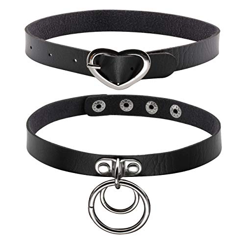 Manfnee PU Leder Choker Punk Gothic Rock Spike Niet O-Ring Choker Kragen Halskette Frauen Männer von Manfnee