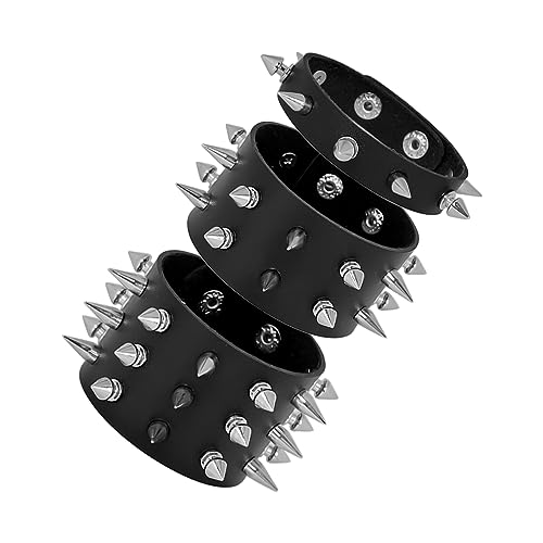 Manfnee Punk Besetztes Armband Leder Nieten Armband für Damen Herren Gothic Armbänder Schmuck von Manfnee