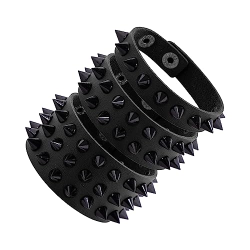 Manfnee Punk Besetztes Armband Leder Nieten Armband für Damen Herren Gothic Armbänder Schmuck von Manfnee