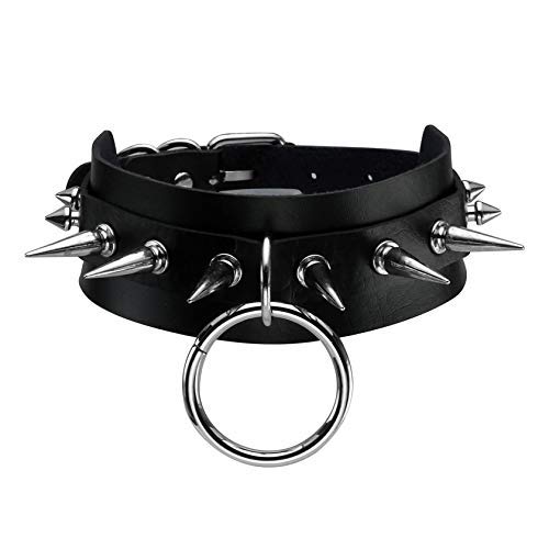 Manfnee Punk Goth Halsband Halsreif Spike Rivet circle choker Kreis Halsband Halskette Verstellbar Frauen Männer von Manfnee