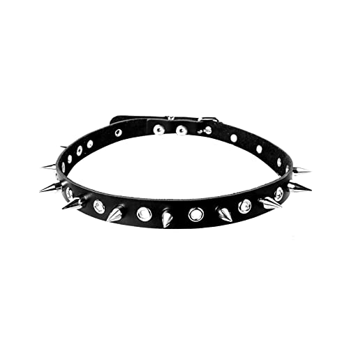 Manfnee Punk Goth Rock Halsband für Damen Herren Leder Spike Rivet Vintage Choker verstellbar schwarz von Manfnee