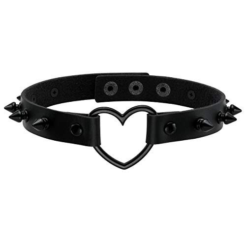 Manfnee Punk Gothic Choker Halsband Halskette PU Leder Spike Nieten Herz Halsreif für Männer Frauen von Manfnee